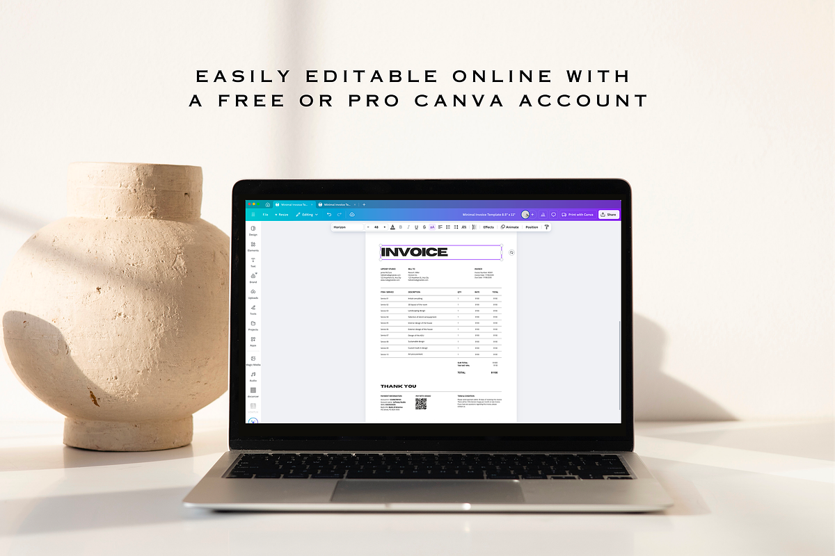 Modern Invoice Template Canva, a Stationery Template by LePosey Studio (Photo 4 of 5)