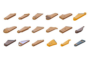 Kantele Icons Set Isometric Vector