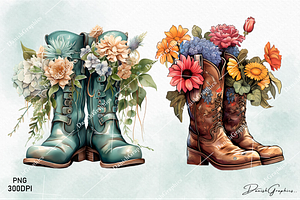 Western Floral Cowboy Boots Clipart