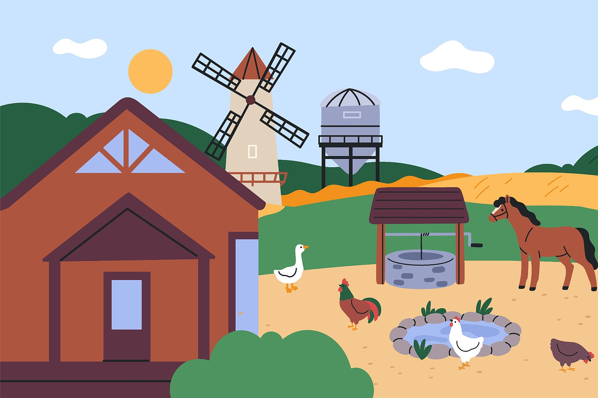 Farm buildings landscape. Panoramic, an Animal Illustration by YummyBuum (Photo 3 of 3)
