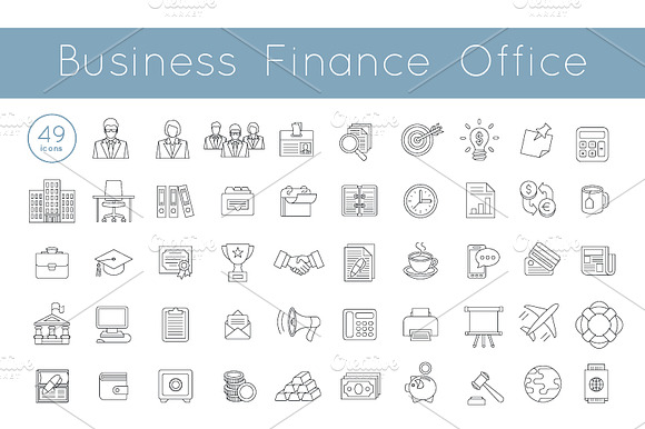 Flat Thin Line Vector Business Icons