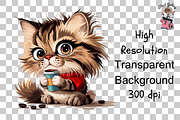 Kitten Drinking Coffee PNG Bundle, a Graphic by Clipart Bloom (Thumbnail 8 of 13)