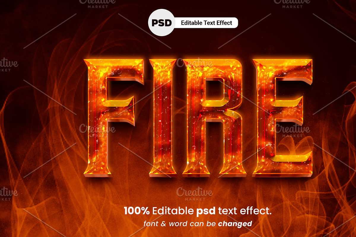 Fire 3D editable PSD text effect