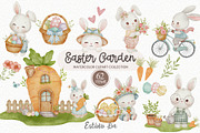 Easter garden Watercolor Clipart, an Illustration by Estúdio Lin (Thumbnail 1 of 7)