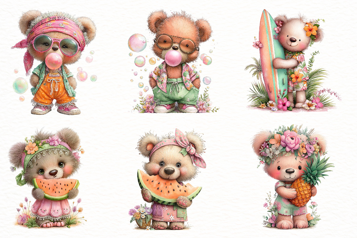 Whimsical Summer Bear Clipart, an Illustration by Designworld (Photo 2 of 8)