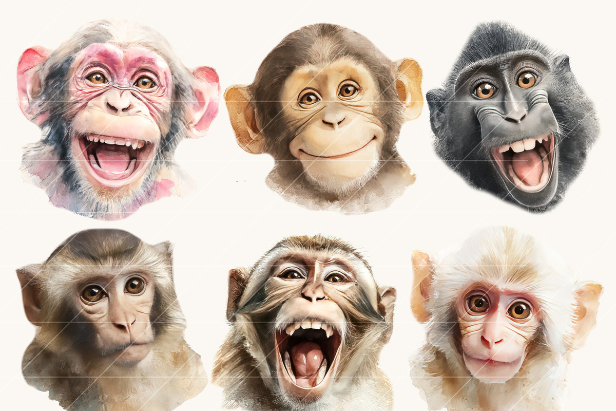 Funny Monkey Faces Clipart Set, an Animal Illustration by Design Scotch (Photo 4 of 8)