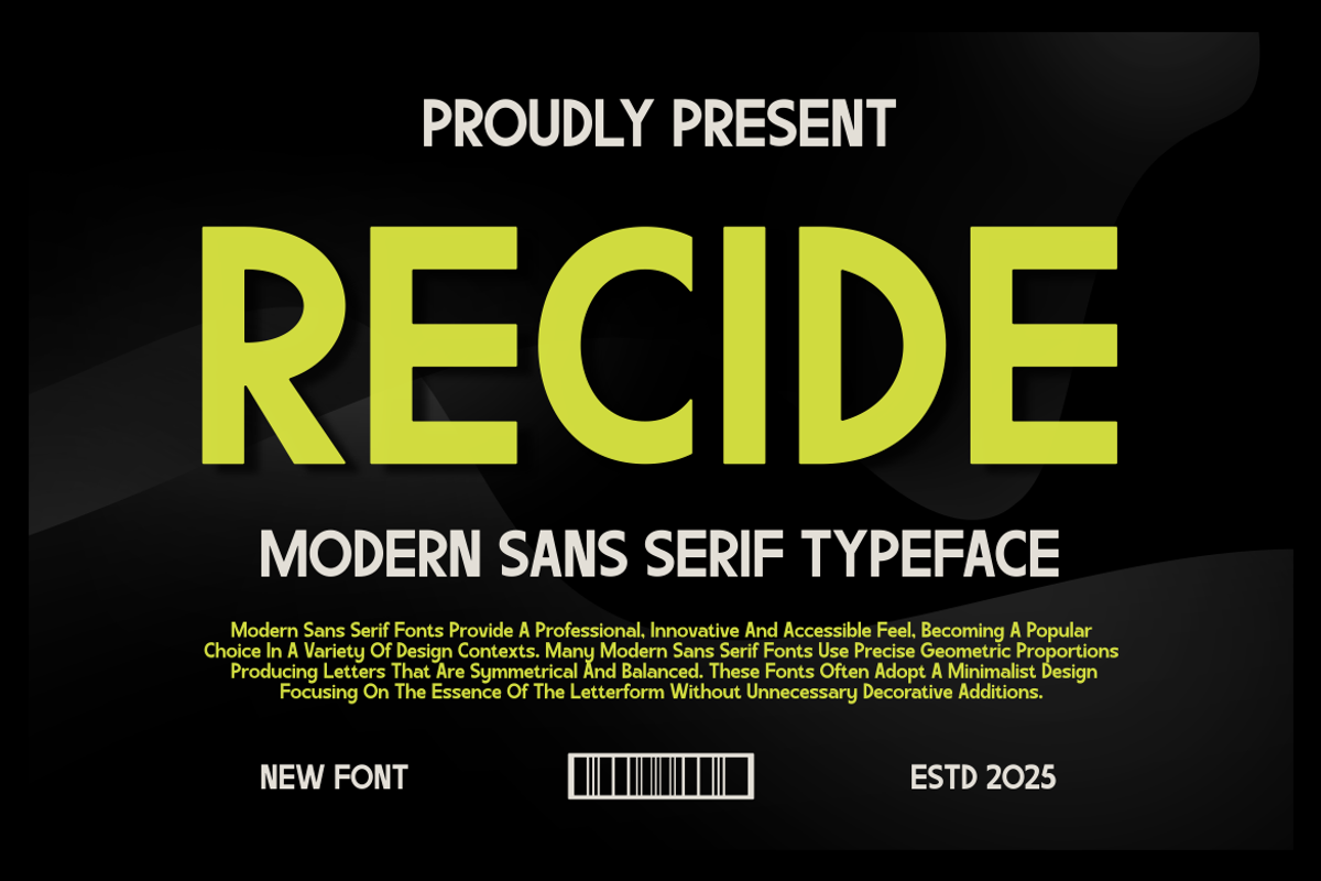 Recide - Modern Sans Serif Typeface, a Sans Serif Font by MaikoHatta (Photo 1 of 7)