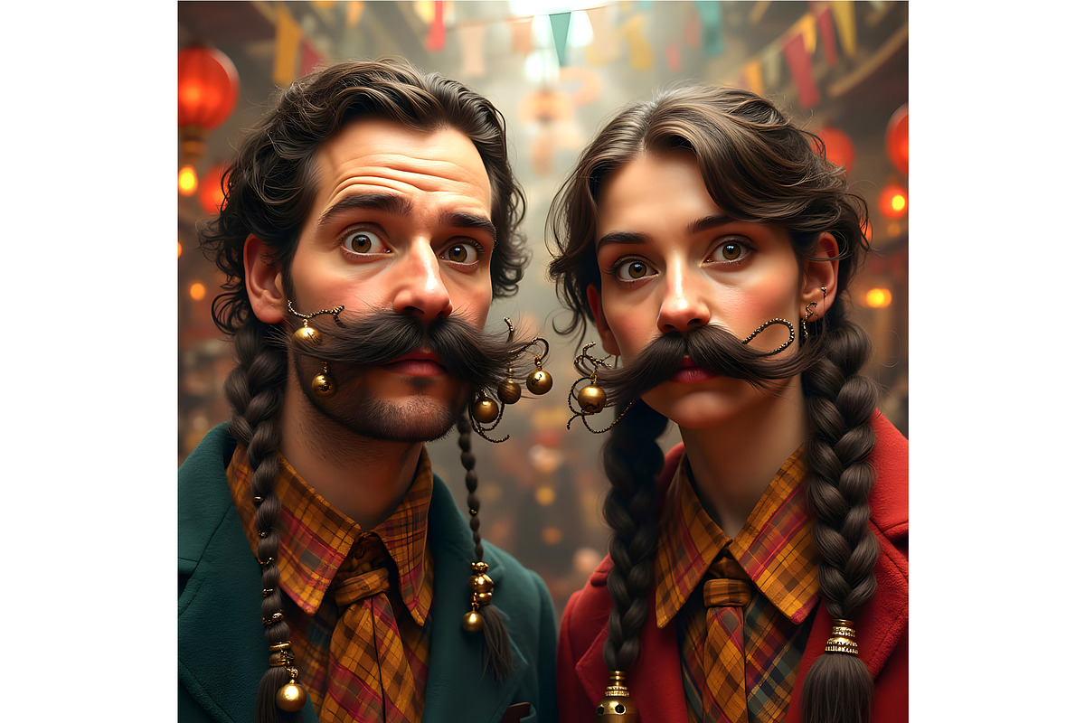 Funny Mustaches and Braids, a Person Illustration by Sharon Schwalbe (Photo 3 of 4)