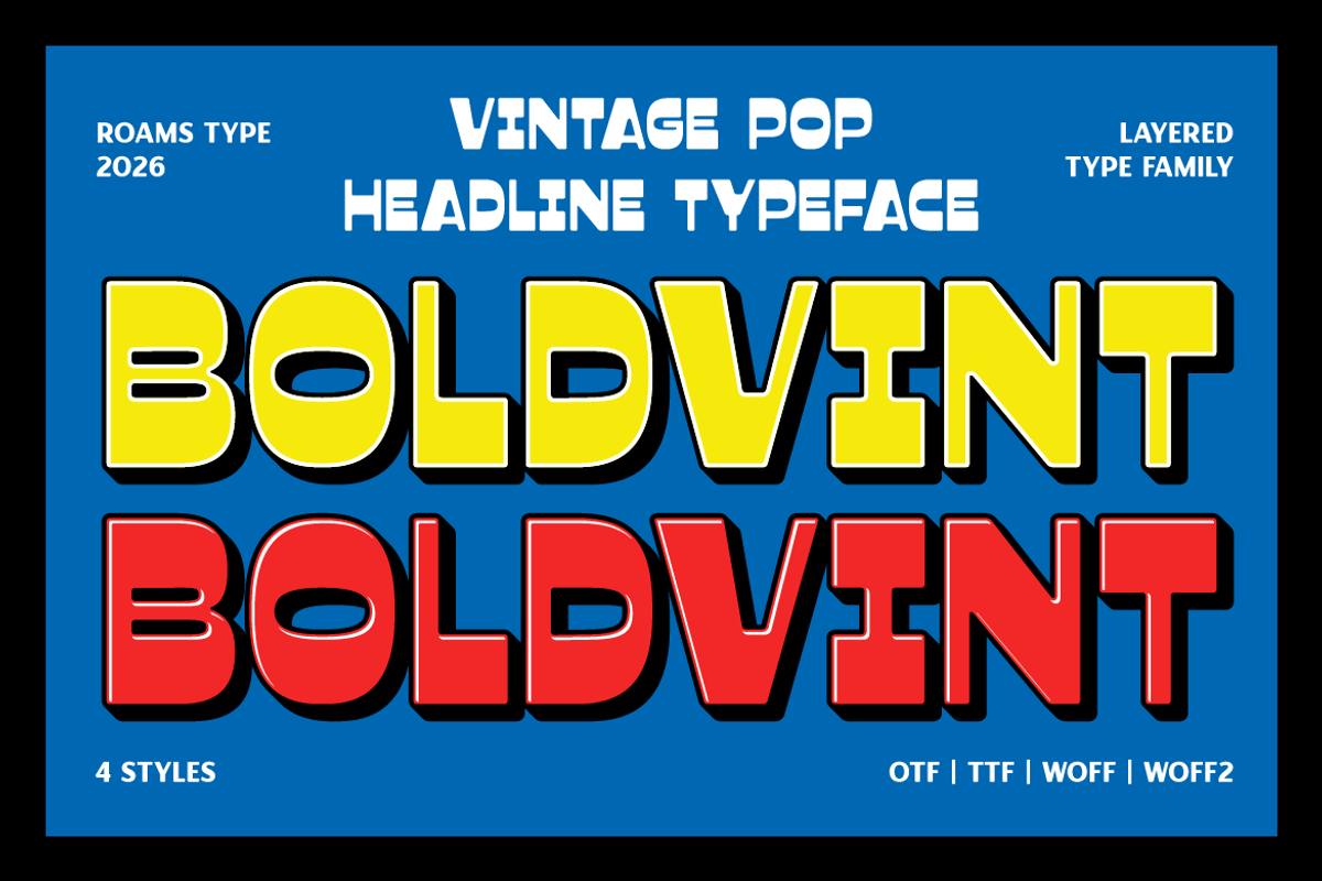 Boldvint - Vintage Pop Headline Type, a Sans Serif Font by Roams Type (Photo 1 of 7)