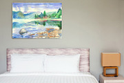 Watercolor river and mountains., a Texture Illustration by Mehendra Art (Thumbnail 1 of 2)
