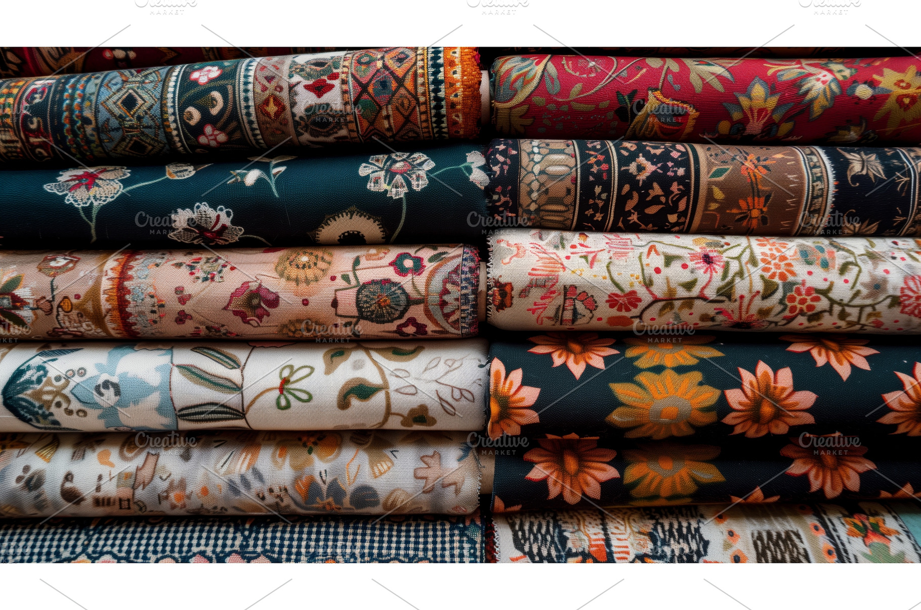 A vibrant stack of assorted fabric, a Beauty & Fashion Photo by Sergey Kotenev