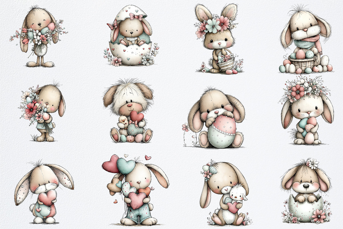 Whimsical Easter Bunny Clipart Png, an Illustration by Watercolor design (Photo 3 of 6)