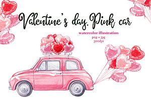 Valentine's Day. Watercolor car