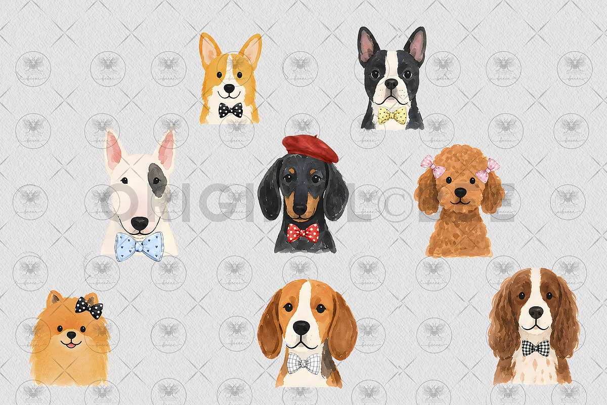 Dog Clipart Watercolor Bow, an Animal Illustration by BigCakeBee (Photo 3 of 4)