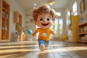 Cute child with blonde hair joyfully, a Photo by Tanuart