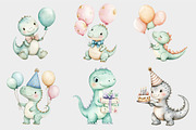 Watercolor Dino Birthday Clipart, a Seasonal Illustration by Design Market (Thumbnail 5 of 5)