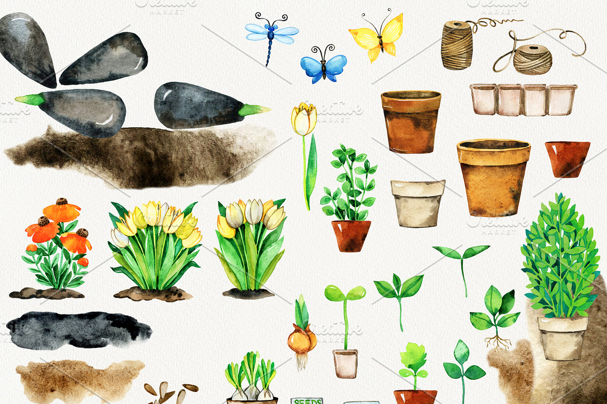 Gnome Gardener Watercolor Clipart, a Seasonal Illustration by TanyaOak (Photo 4 of 6)