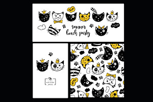 Pattern and 2 card with cats