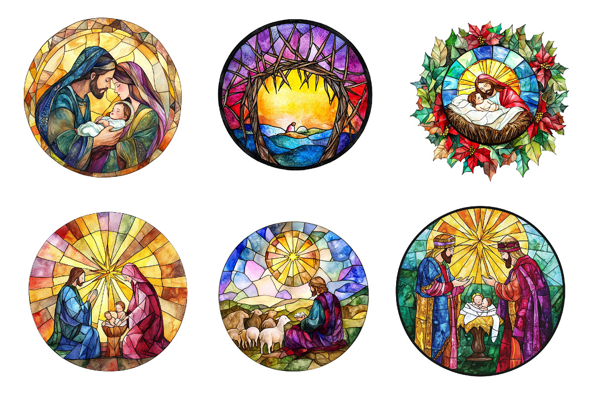 Round Stained Glass Nativity Clipart, an Illustration by CreationArt (Photo 4 of 5)