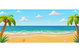 3d Cartoon summer beach., an Illustration by ModVector
