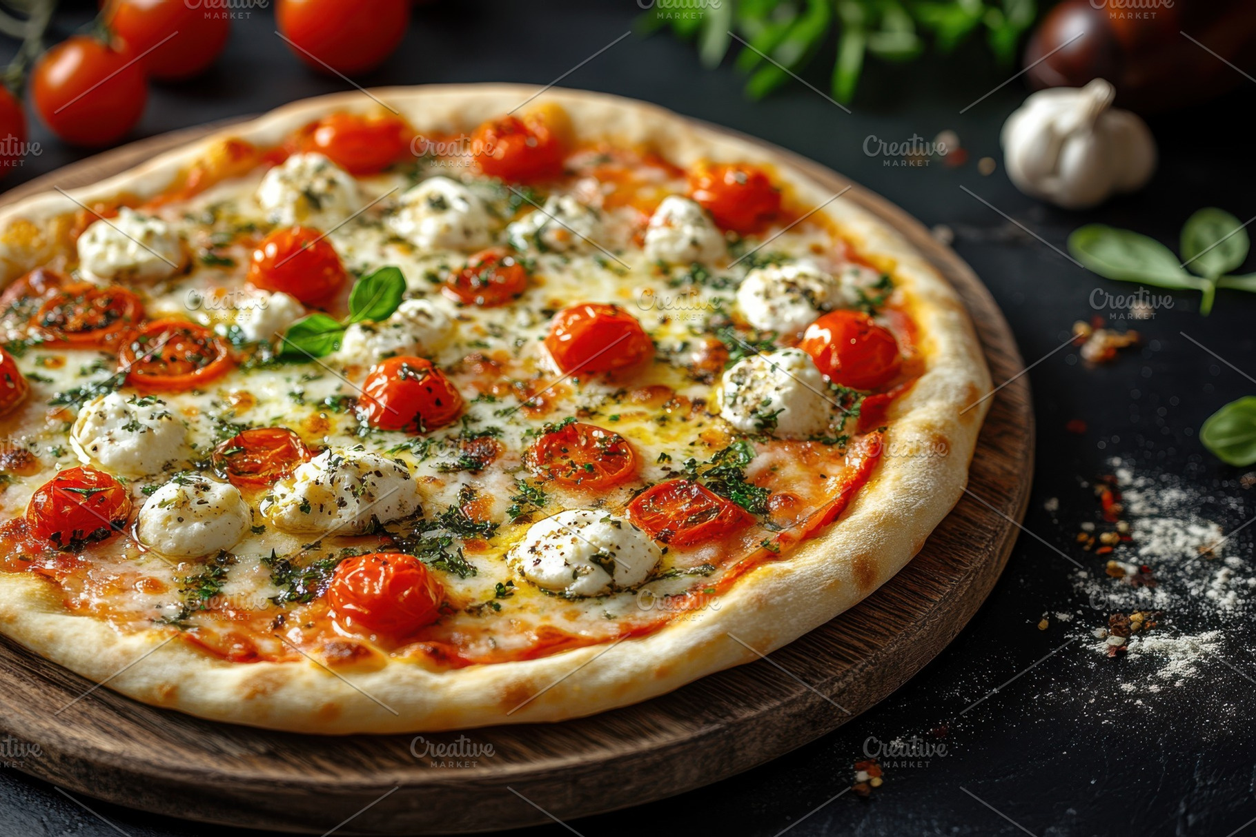 Delicious Pizza with Cherry Tomatoes, a Food & Drink Photo by Pixeness Studio