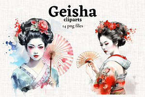 Watercolor Geisha Cliparts