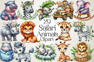 Safari Animals Watercolor Clipart, an Illustration by DreamPrint404