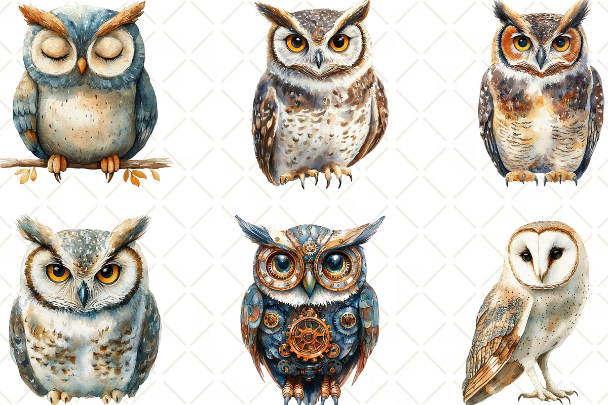 Vintage Owl Clipart, an Illustration by Black Bird Studio (Photo 4 of 6)