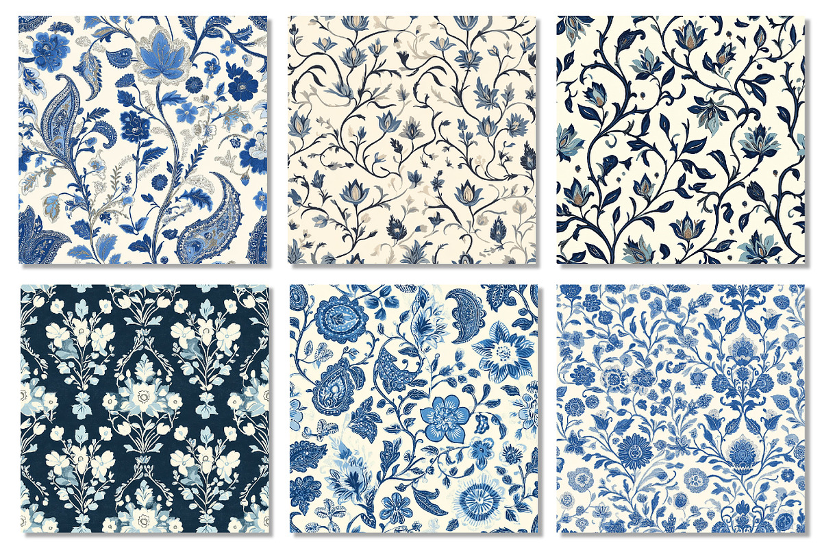Blue Floral Toile Seamless Patterns, a Pattern Graphic by Dream Creation (Photo 2 of 4)