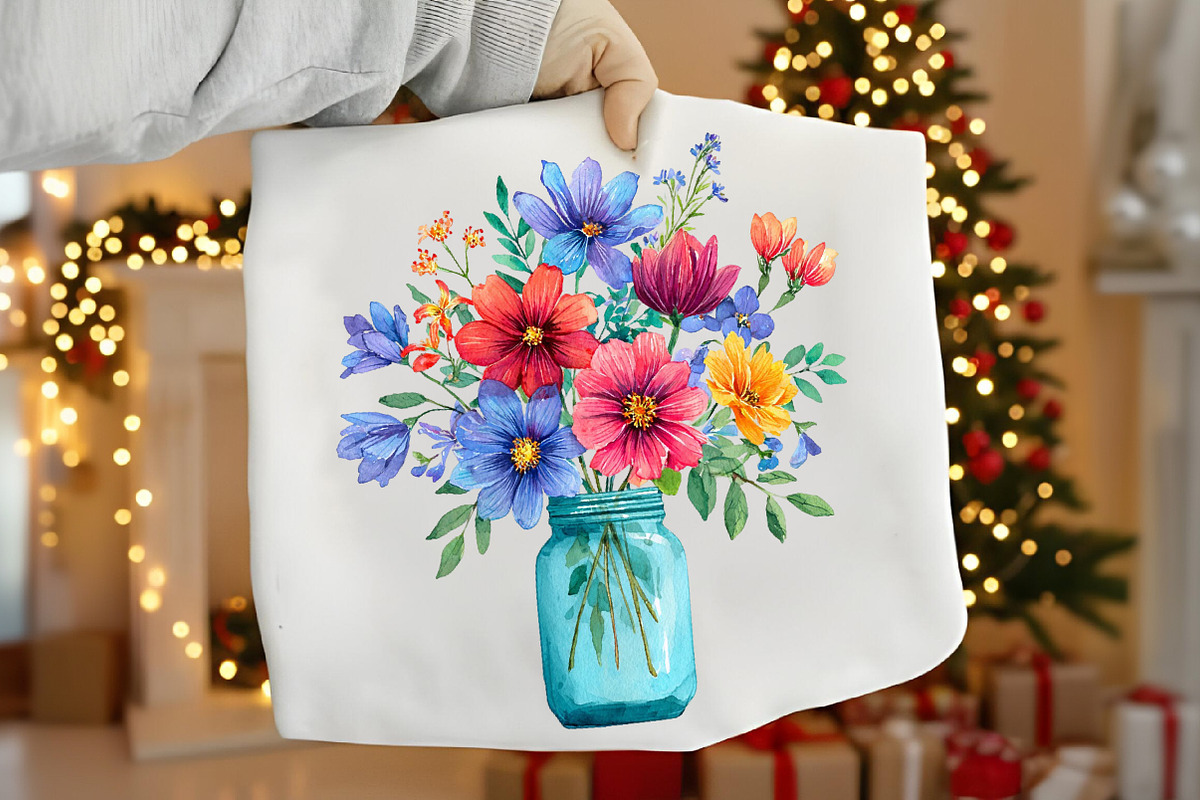 watercolor Flowers in jar Clipart, an Illustration by Canvas Craft (Photo 4 of 6)