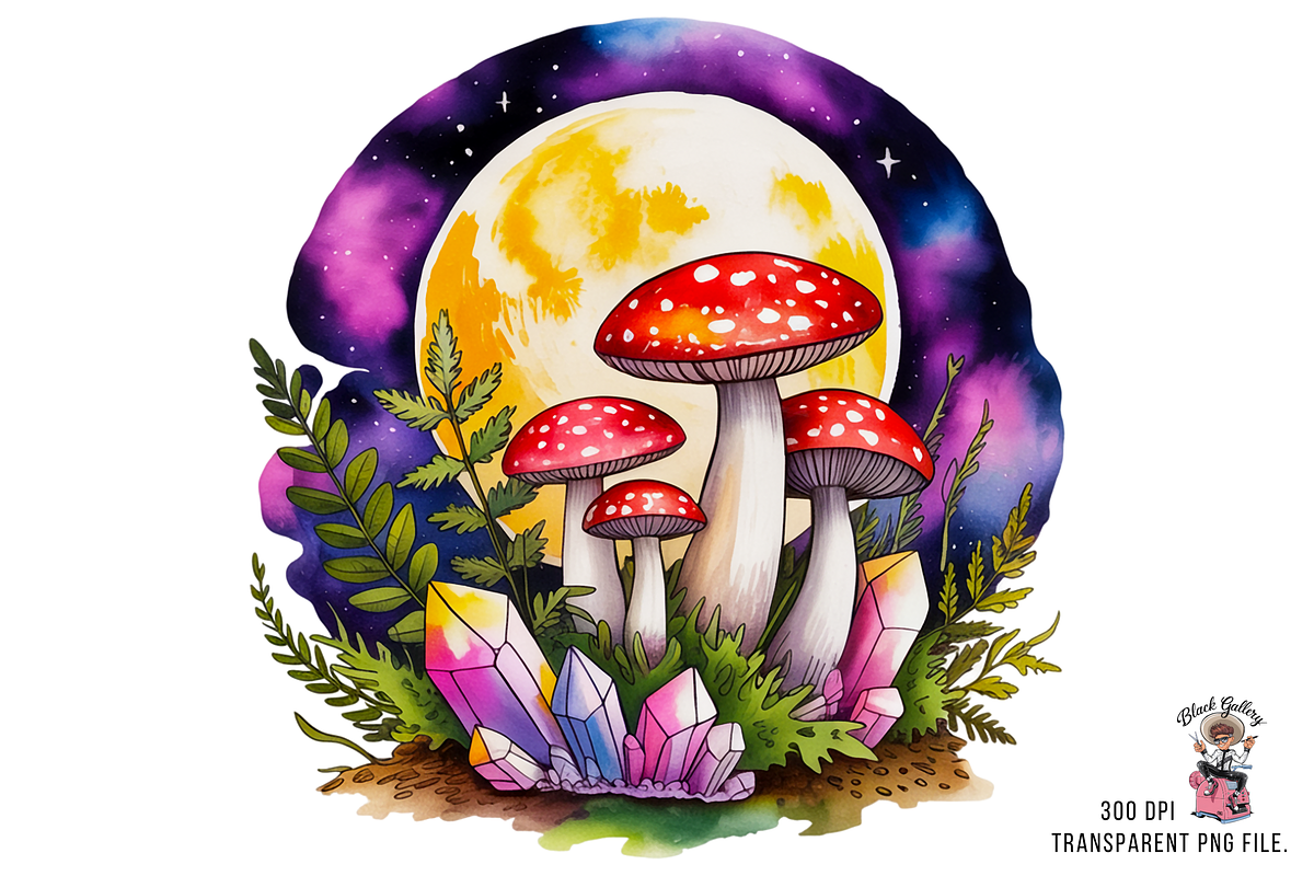 Mushroom and Crystal PNG Bunndle, a Graphic by Clipart Studio (Photo 5 of 11)