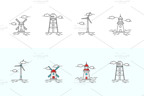 Icons Set In The Style Of Line Art