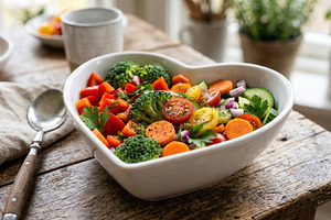 Healthy Vegetable Salad in Heart Bowl, a Health & Medical Photo by Davizro's Market