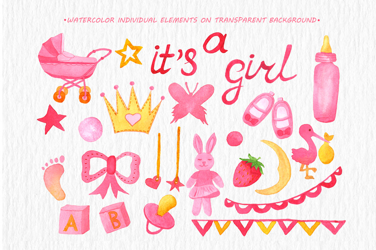 Watercolor IT'S A GIRL set, an Illustration by kate_illustration (Photo 2 of 4)