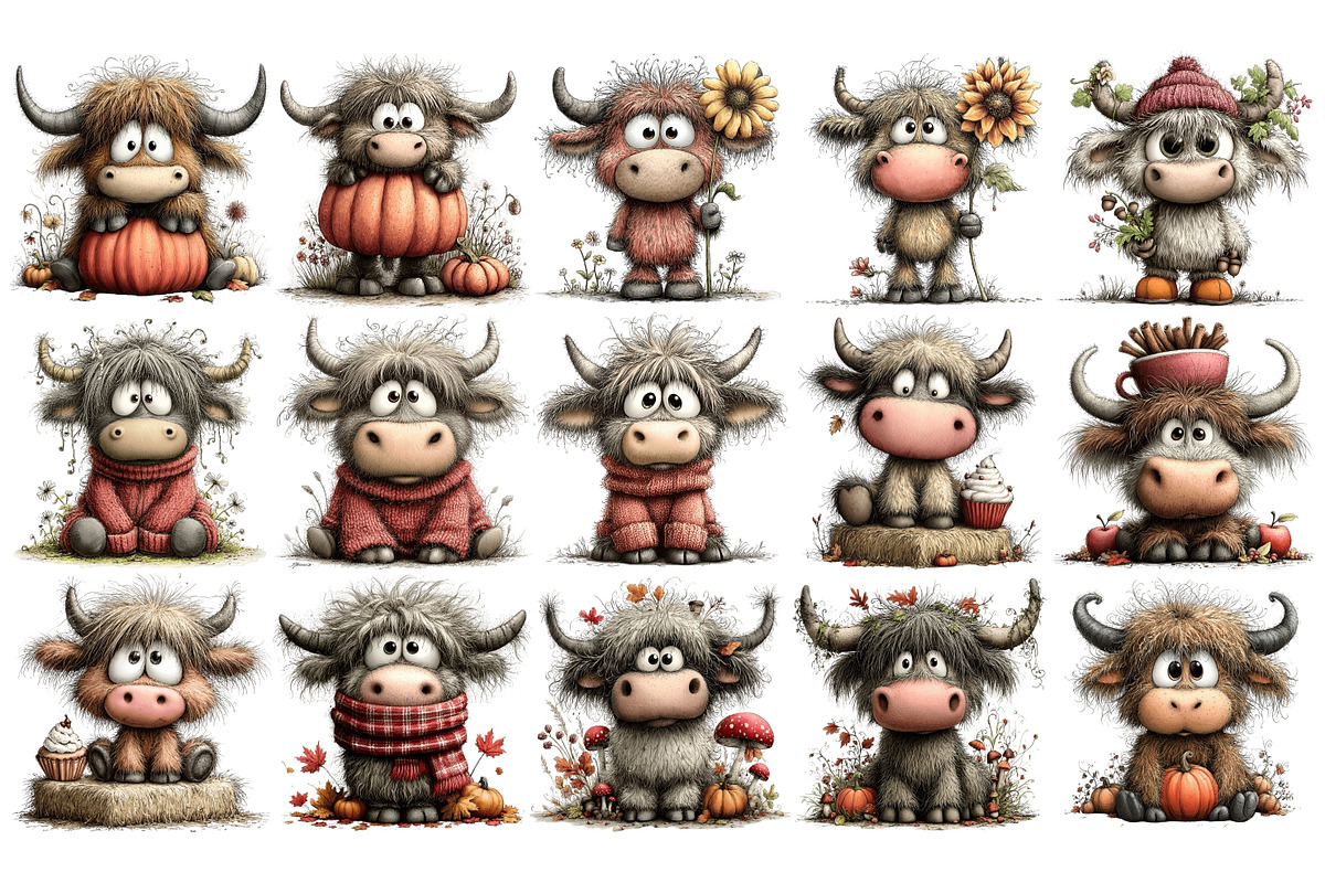 Autumn Highland Cow Clipart, an Animal Illustration by Nicolle's Colorful Art (Photo 2 of 6)