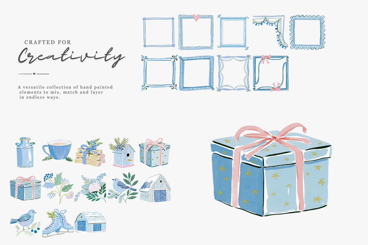 blue Christmas watercolor clipart, a Decorative Illustration by Patishop Art (Photo 13 of 13)