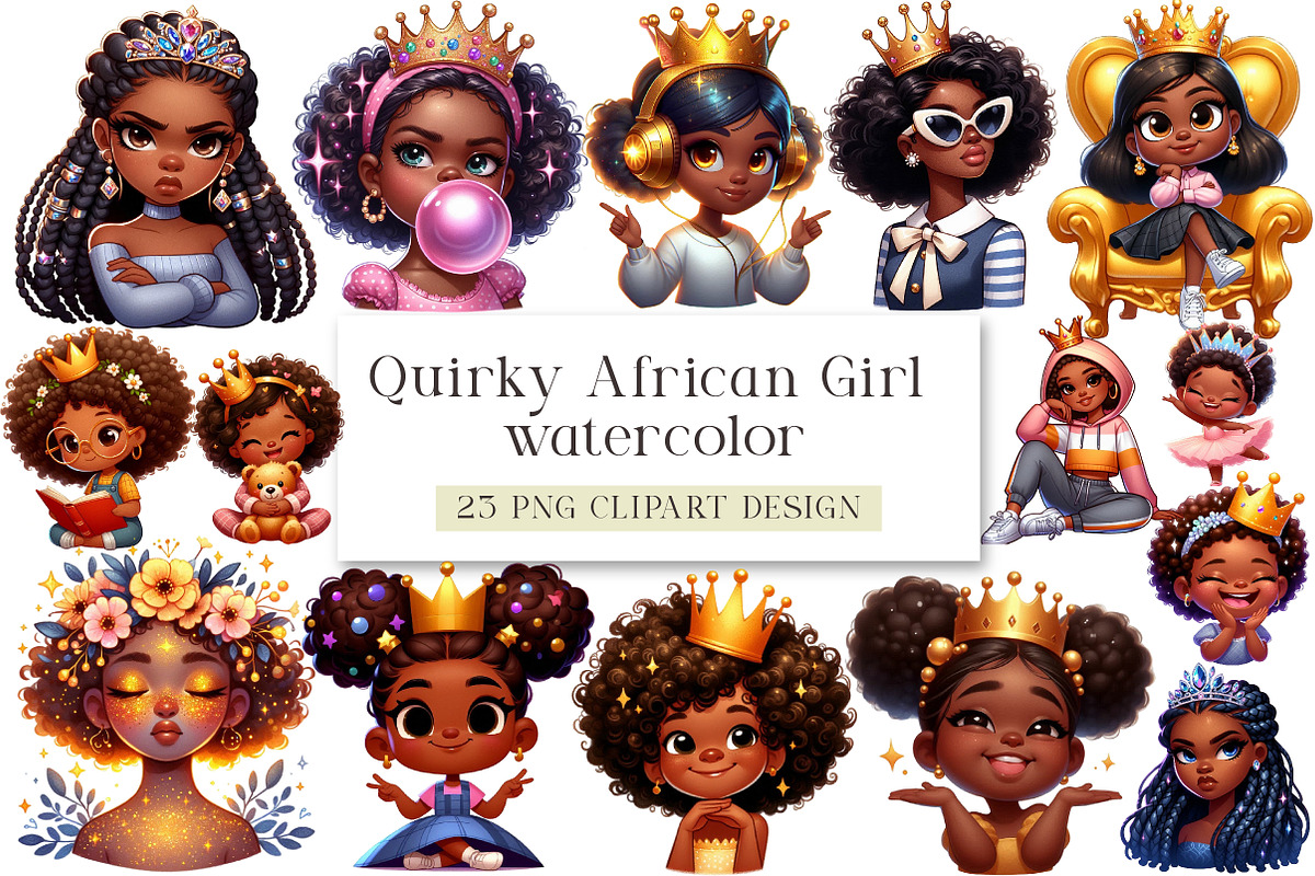Quirky African American Girl with Cr, an Illustration by DreamArtGraphic (Photo 1 of 4)