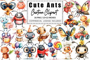 Happy Cute Ants Cartoon Clipart, a Graphic by CitraGraphics