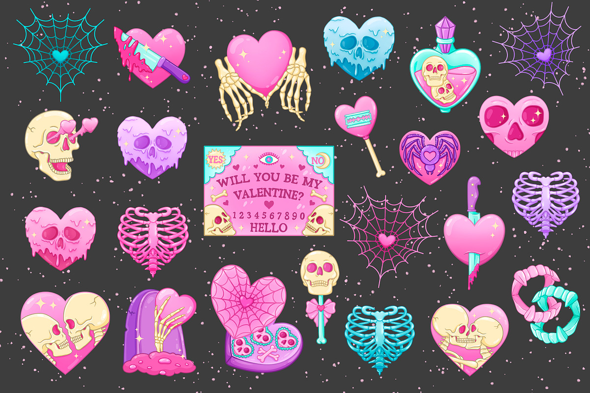 Pastel Goth Spooky Valentine's Day, an Illustration by SecondOfJuly (Photo 2 of 4)