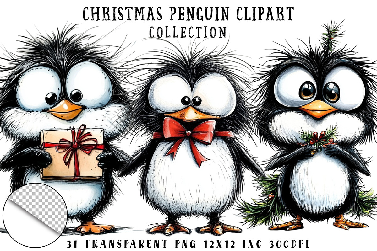 Quirky Christmas Penguin Clipart, an Illustration by OK Design (Photo 1 of 6)