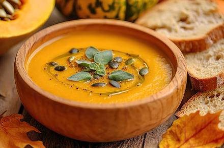 Pumpkin soup with cream and seeds, a Food & Drink Photo by AlyaAnd