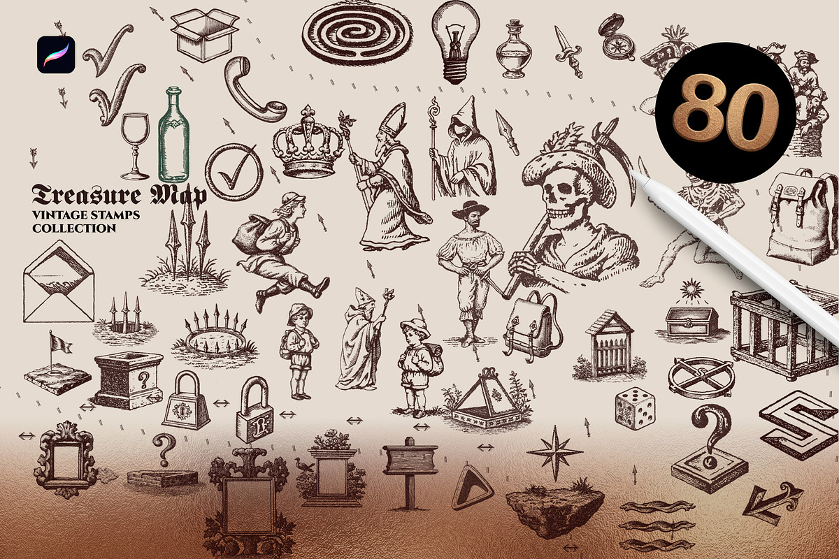 Treasure Map Procreate Brushes, a Shape Add-On by Spasibenko Art (Photo 5 of 13)