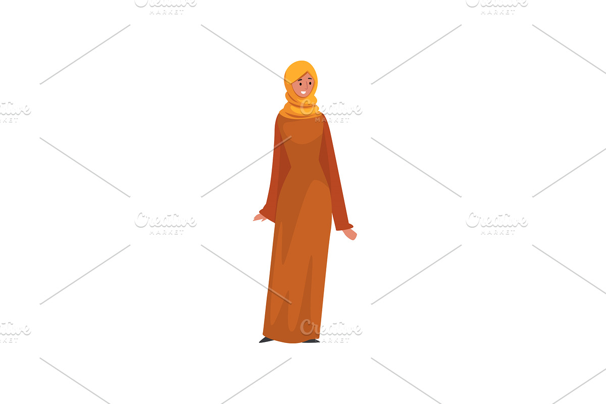 Beautiful Muslim Woman in Orange, a Person Illustration by TopVectors