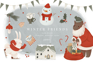 Winter friends - cute & cozy clipart, an Animal Illustration by Cute Atelier