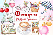 Parisian Summer Clipart, an Illustration by Watercolor design (Thumbnail 1 of 6)