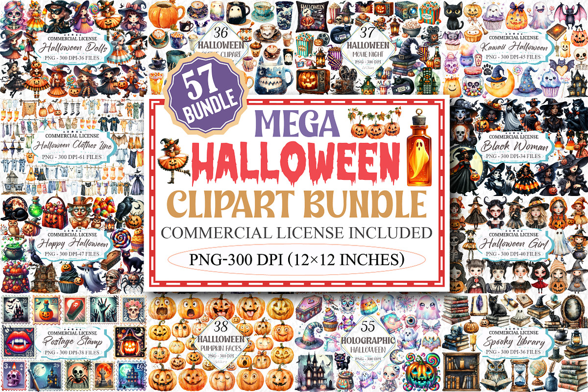 The Mega Halloween Clipart Bundle, an Illustration by designcity5