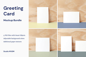 Card Wooden Background Mockup Bundle
