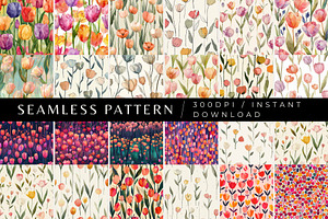 24 Tulip Seamless Pattern Bundle