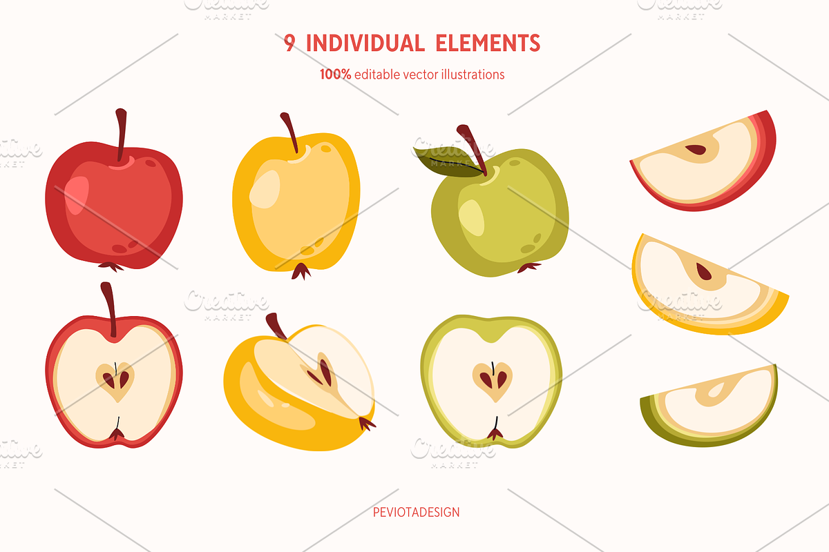 Sweet apples vector collection, a Food Illustration by Peviotadesign (Photo 3 of 11)