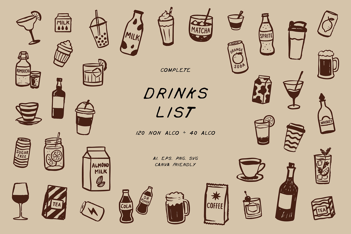 DRINKS Illustrations | Bar Icons, a Food Illustration by Crocus Paperi (Photo 1 of 7)